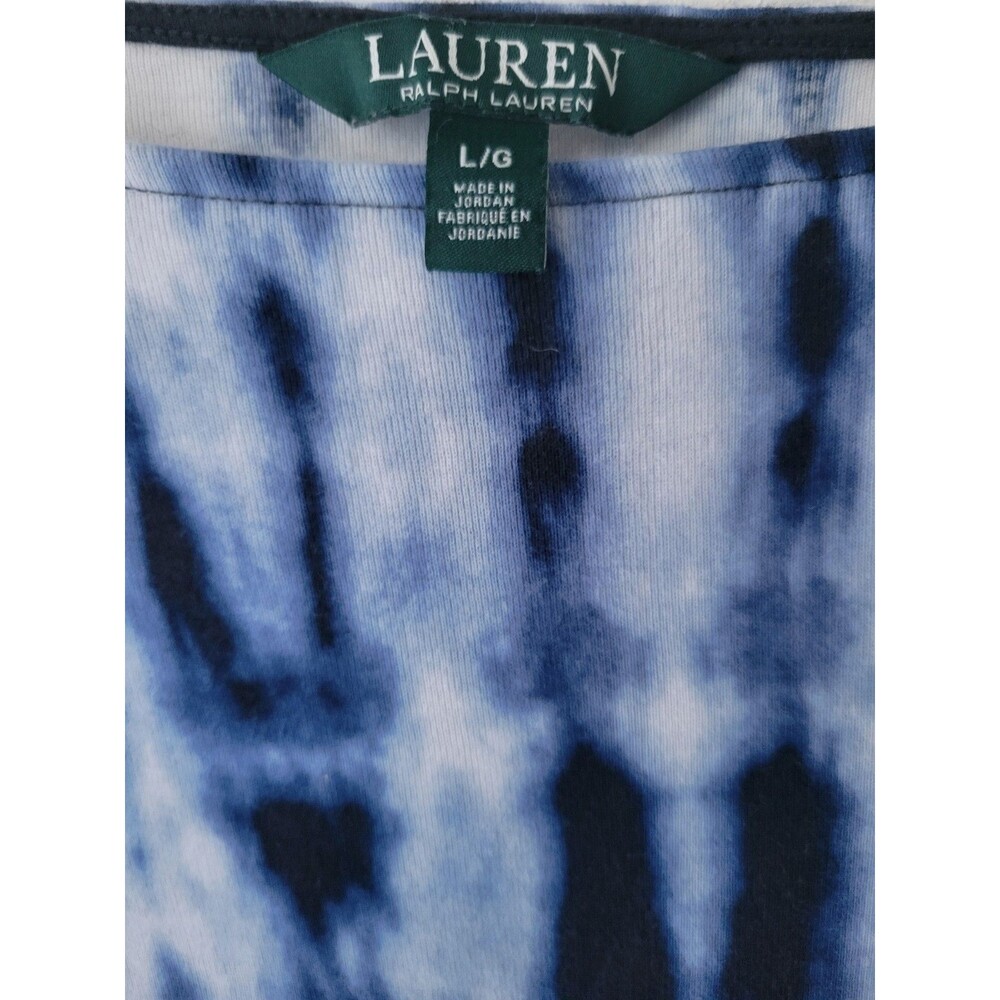 Lauren Ralph Lauren Blue Tie Dye Top Womens Large 100% Cotton Shibori Shirt - Picture 3 of 8